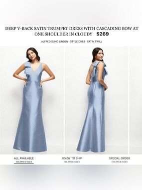 Dessy Collection One-Shoulder Satin Trumpet Dress in Light Blue